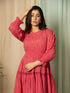 AAHELI RADIANT MEADOWS CERISE PINK COTTON KANTHA TIERED DRESS AAHELI RADIANT MEADOWS CERISE PINK COTTON KANTHA TIERED DRESS